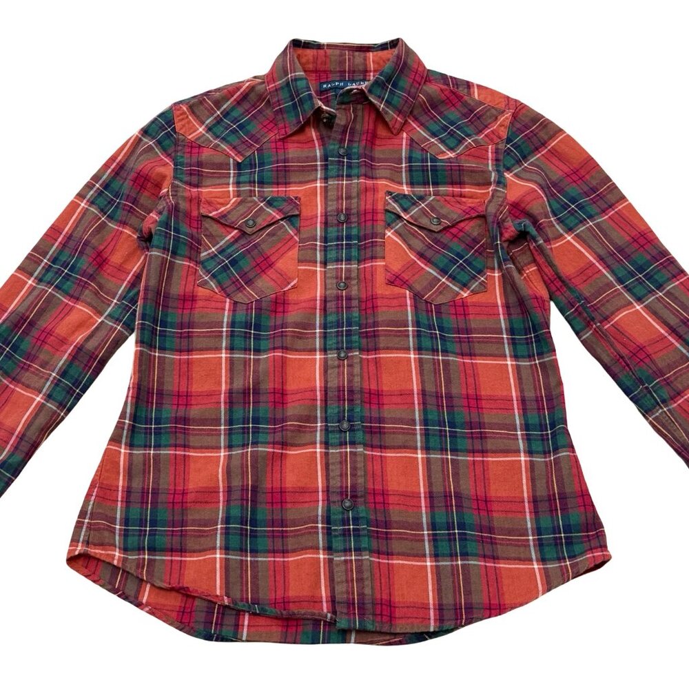Ralph Lauren Men’s Red & Green Plaid Flannel Shirt Y2K - Picture 6 of 9